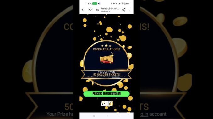 Free Bitcoin, Won 50 Golden Tickets ✨✴️