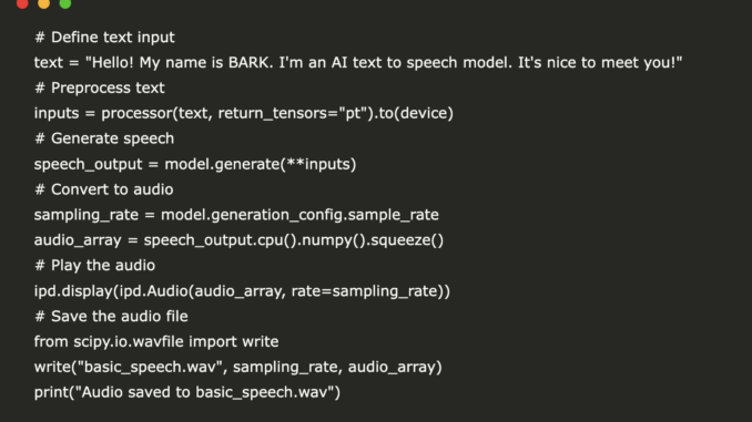 Implementing Text-to-Speech TTS with BARK Using Hugging Face's Transformers library in a Google Colab environment