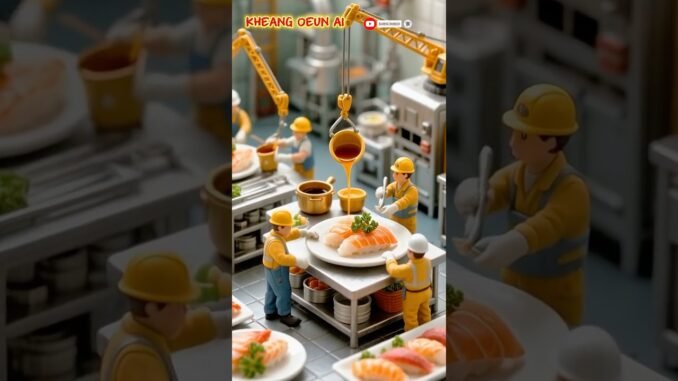 "Tiny Chefs, Big Flavor: AI Guides Mini Workers in Perfectly Grilled Salmon #aivideo #shortvideo #ai