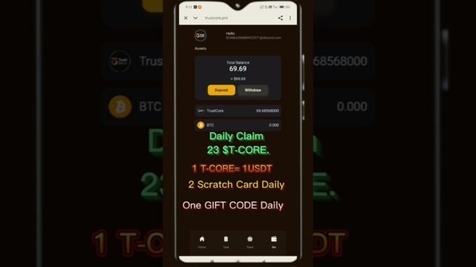 Today GIFT CODE in Trust CORE MINING APP! Best Crypto Airdrop APP for Android!